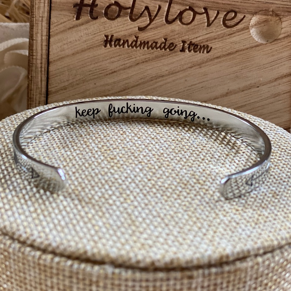 Hidden Message Bangle Bracelet cuff in silver sweary bracelet